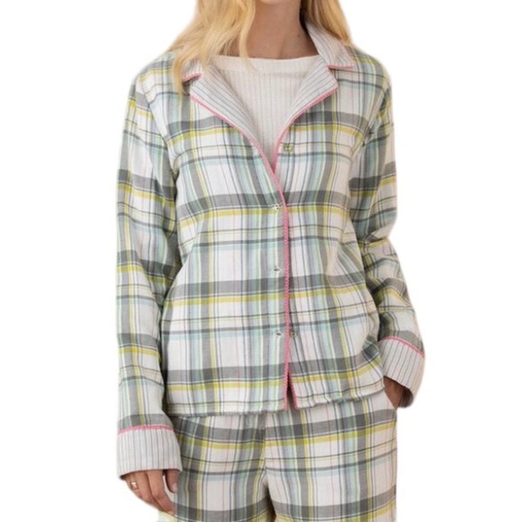 Sundance Powder Plaid Button Down Pajama Top, [Sz XL] 100% Cotton - Picture 2 of 9